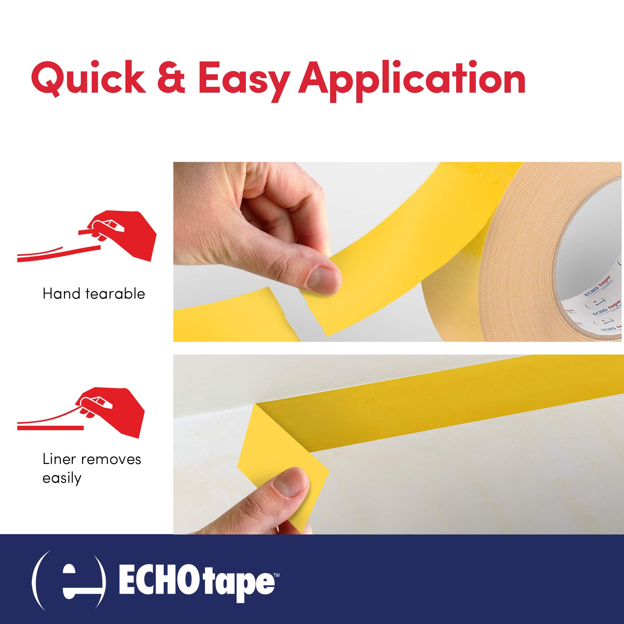 ECHOtape DC-U032A | Nastro biadesivo bianco | Doppio nastro resistente | Montaggio e incollaggio permanenti | Doppio nastro forte | Nastro biadesivo per interni ed esterni | 0,94 "x 50 m