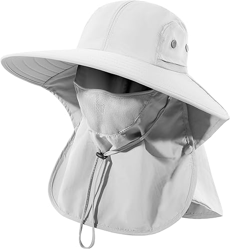 Sombrero de pesca para hombre y mujer, sombrero de sol de ala ancha UPF 50+ con cubierta facial y solapa para el cuello