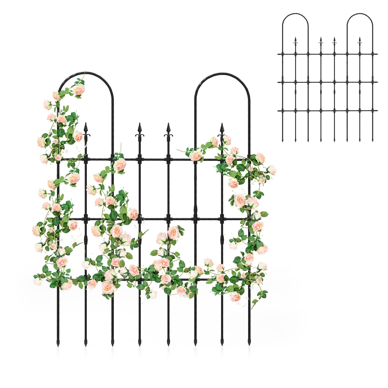 HOMASIS Treillis de Jardin Extérieur en Métal, Support pour Plantes Grimpantes avec Tuyaux Métalliques Revêtus de PE Antirouille, Piquets Aiguisés pour Légumes Fleurs, Grillage pour Plantes Décorative