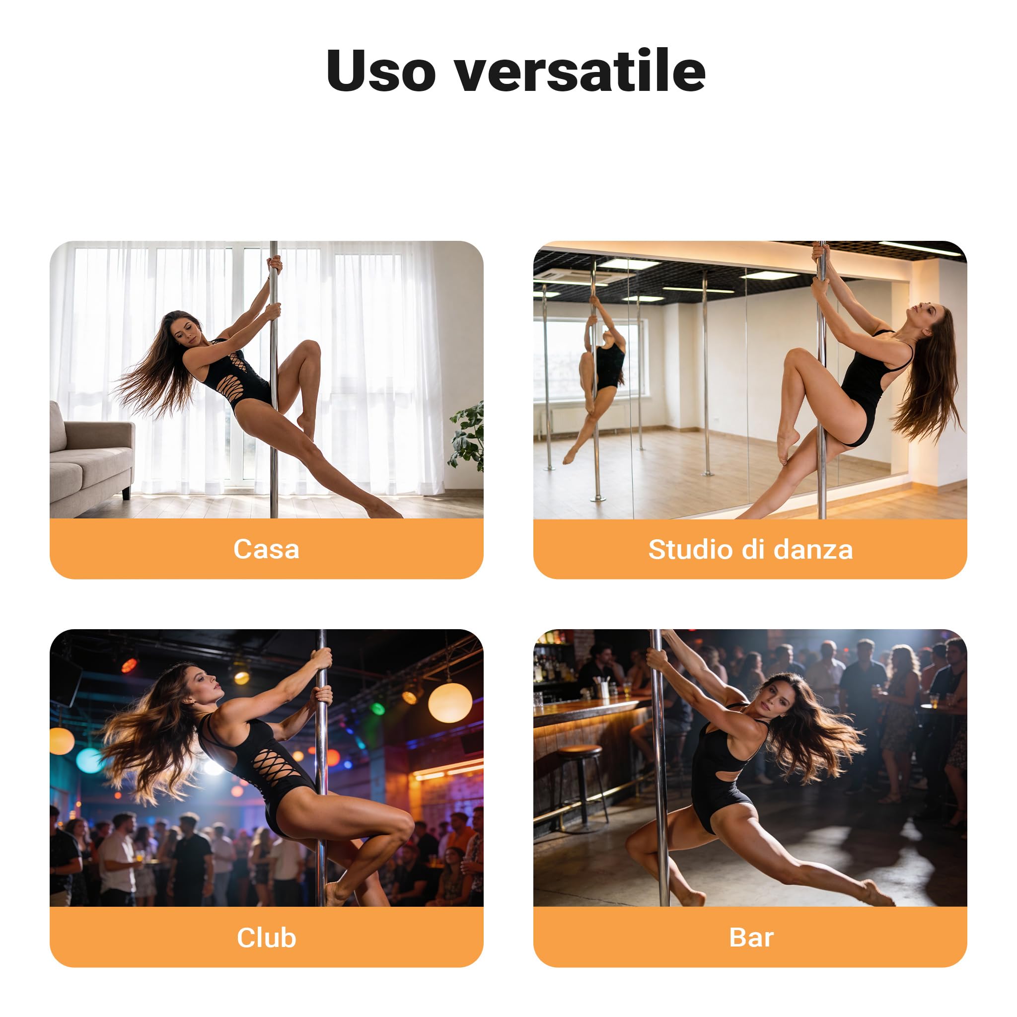 Wiltec Palo da Pole Dance Ø 45 mm Altezza Regolabile 2,31-2,74 m in Acciaio Non Richiede Fori