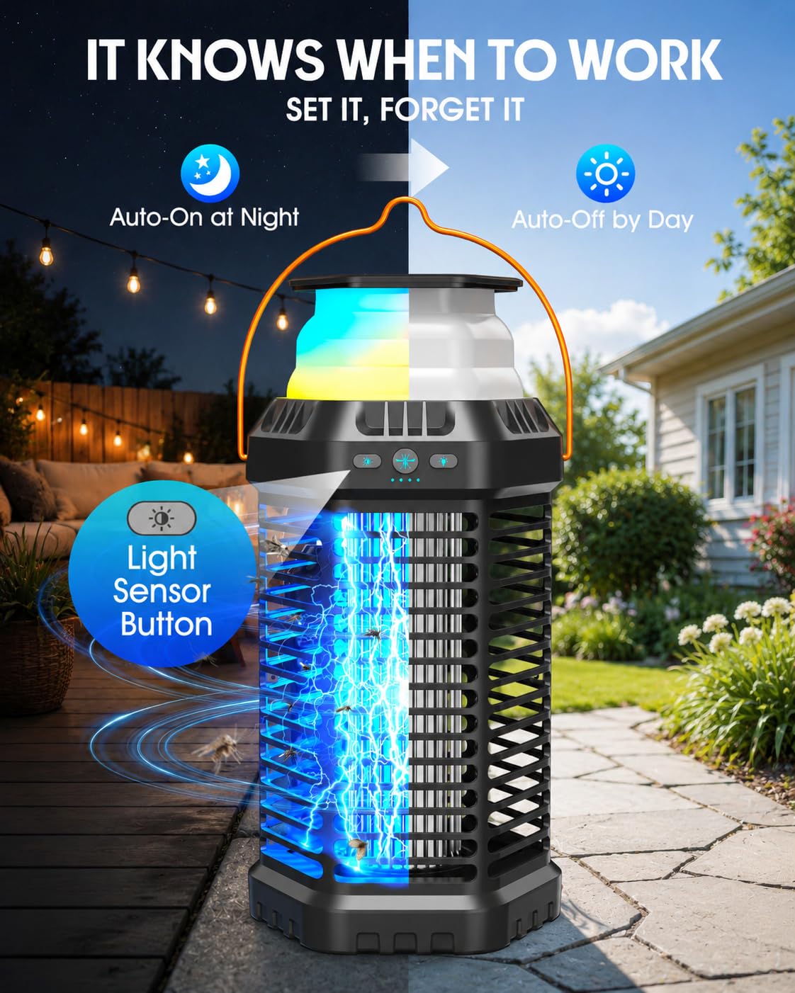 Zapper solare per insetti all'aperto, pieghevole e luce regolabile, ad alta efficienza, durata 12 ore, design ricaricabile senza fili, per interni ed esterni