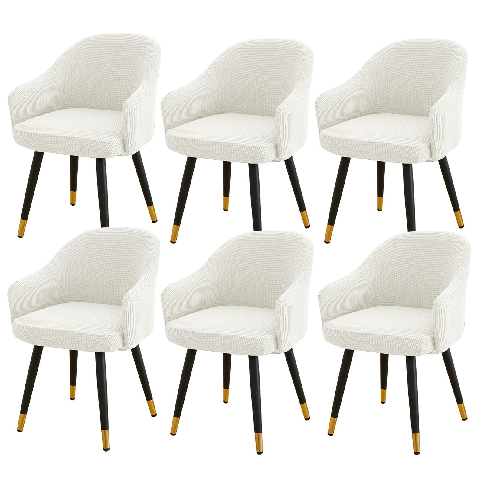 Koroda Modern Art Deco Dining-Chair Slipcovers, 6PCS White Solid Breathable Wear Resistant Dustproof Curved Back Chairs