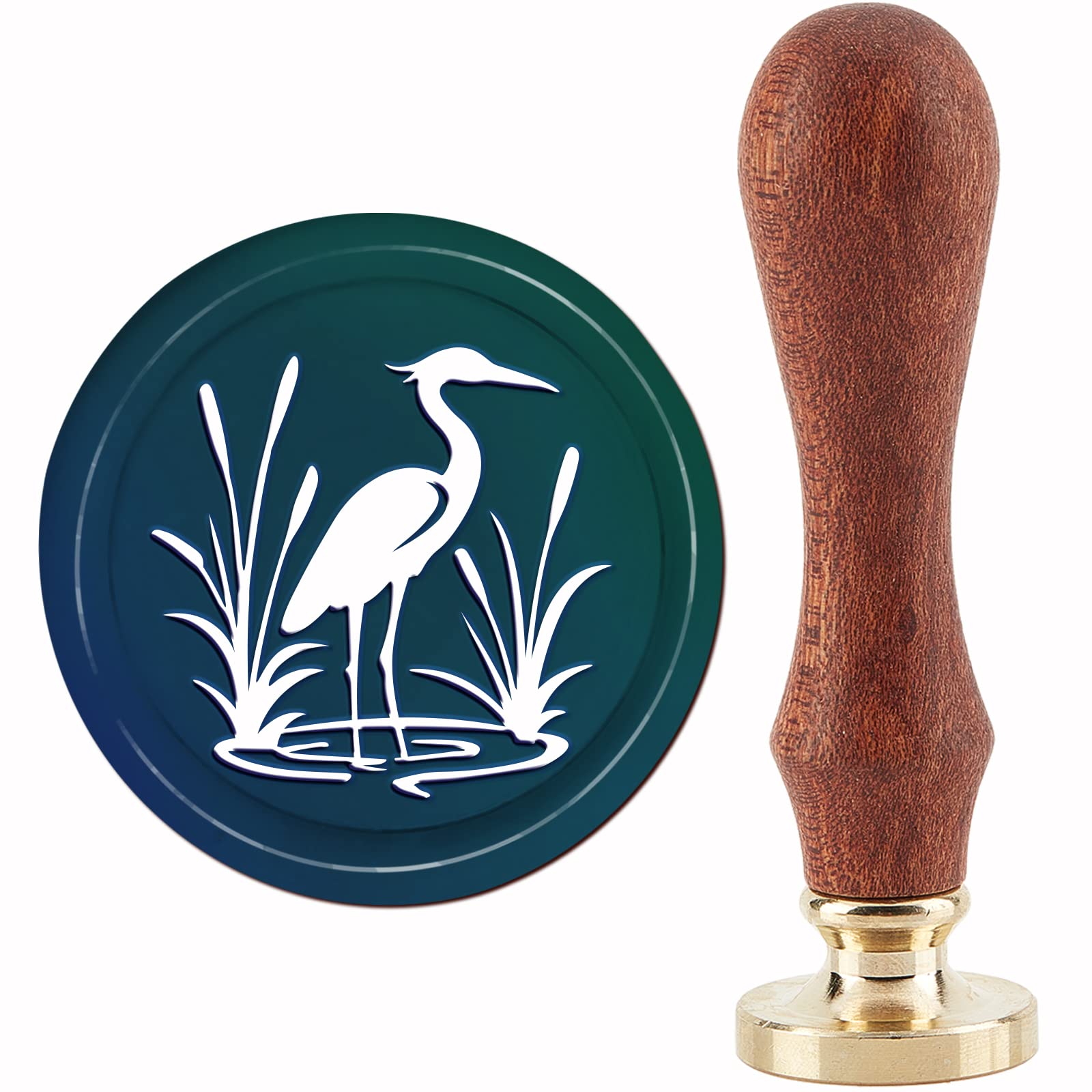 CRASPIRE Bird Wax Seal Stamp Heron Vintage Sealing Wax Stamps Reed 30mm Retro Wood Stamp Removable Brass Head for Wedding Invitations Envelopes Halloween Christmas Thanksgiving Gift Packing