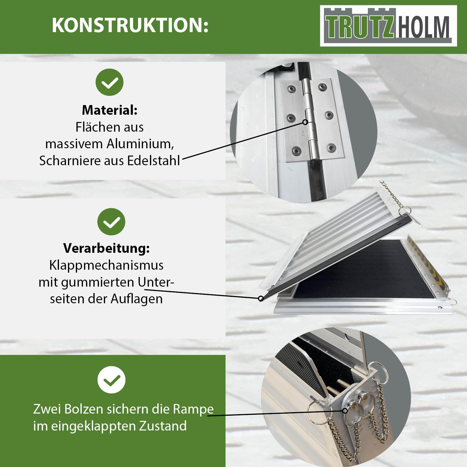 TRUTZHOLM Alu Rollstuhlrampe klappbar 91 cm Traglast 272 kg schwarz/grau Antirutsch beschichtet Auffahrrampe