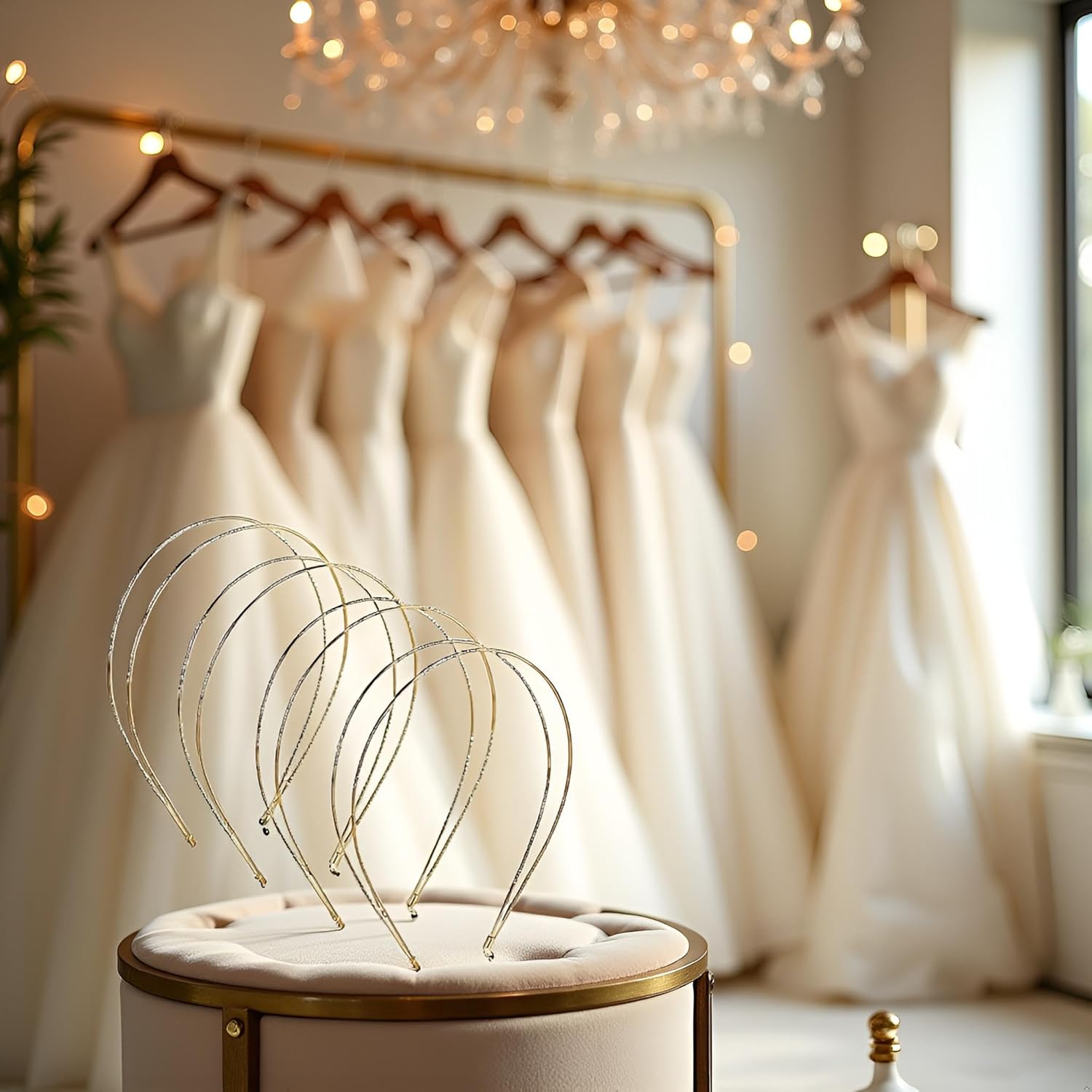 4 Pcs Metal Thin Double Headbands Row Wire Headband for Women Bridal Headband Hair Hoop Wedding Band Elastic Metal Hairband for Women Girls (Gold) Women's Fashion Headbands Hair Accessories - Image 3