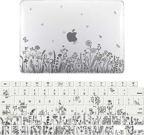 IVY Funda transparente con pajita floreciente para MacBook Pro (13 pulgadas con M1M2, 2016-2022, Thunderbolt 3 puertos, modelos