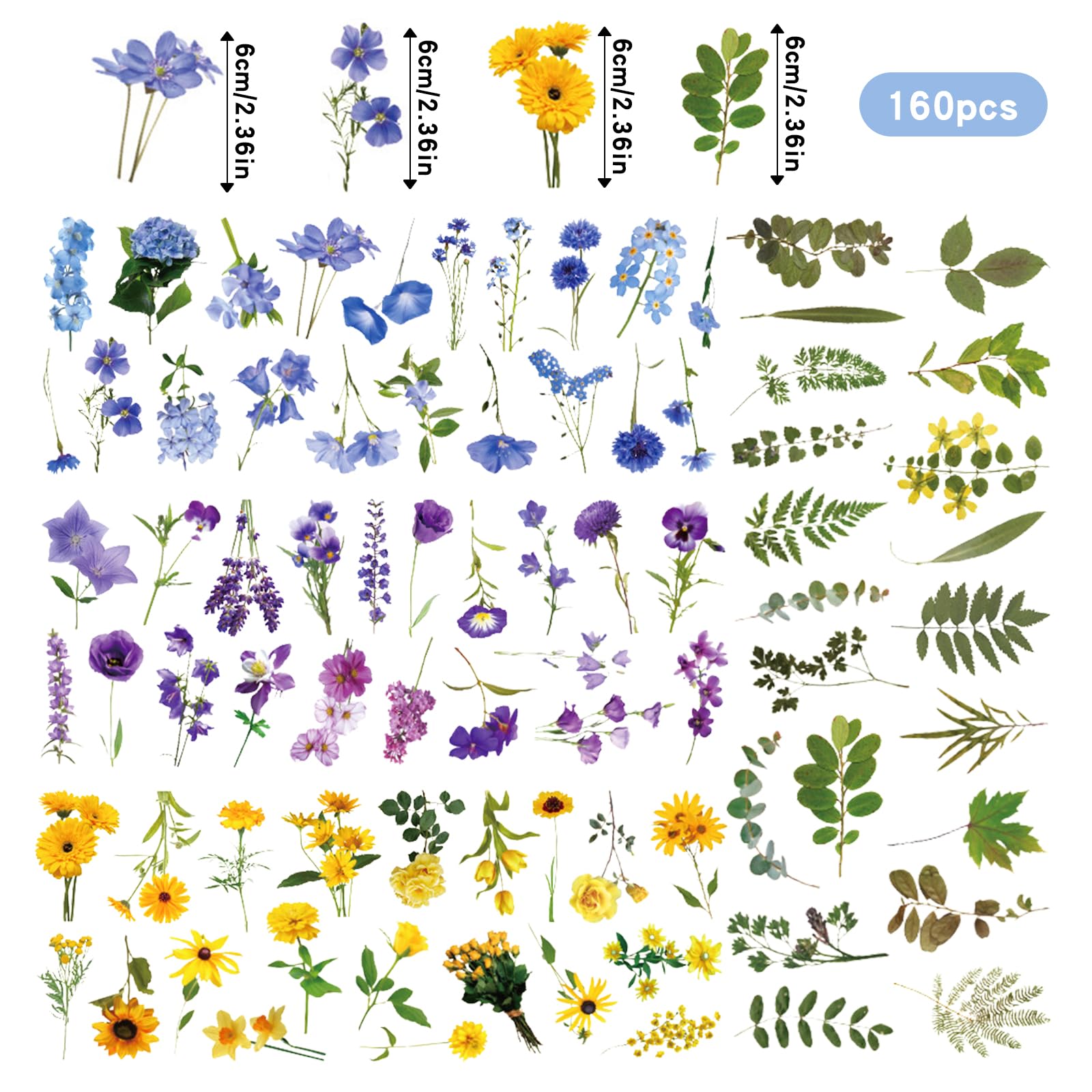 160 sztuk naklejki na rośliny kwiatowe Scrapbooking Scrapbooking Naturalne naklejki roślinne PET zestaw przezroczystych naklejek kwiatowych na notatnik do scrapbookingu listów