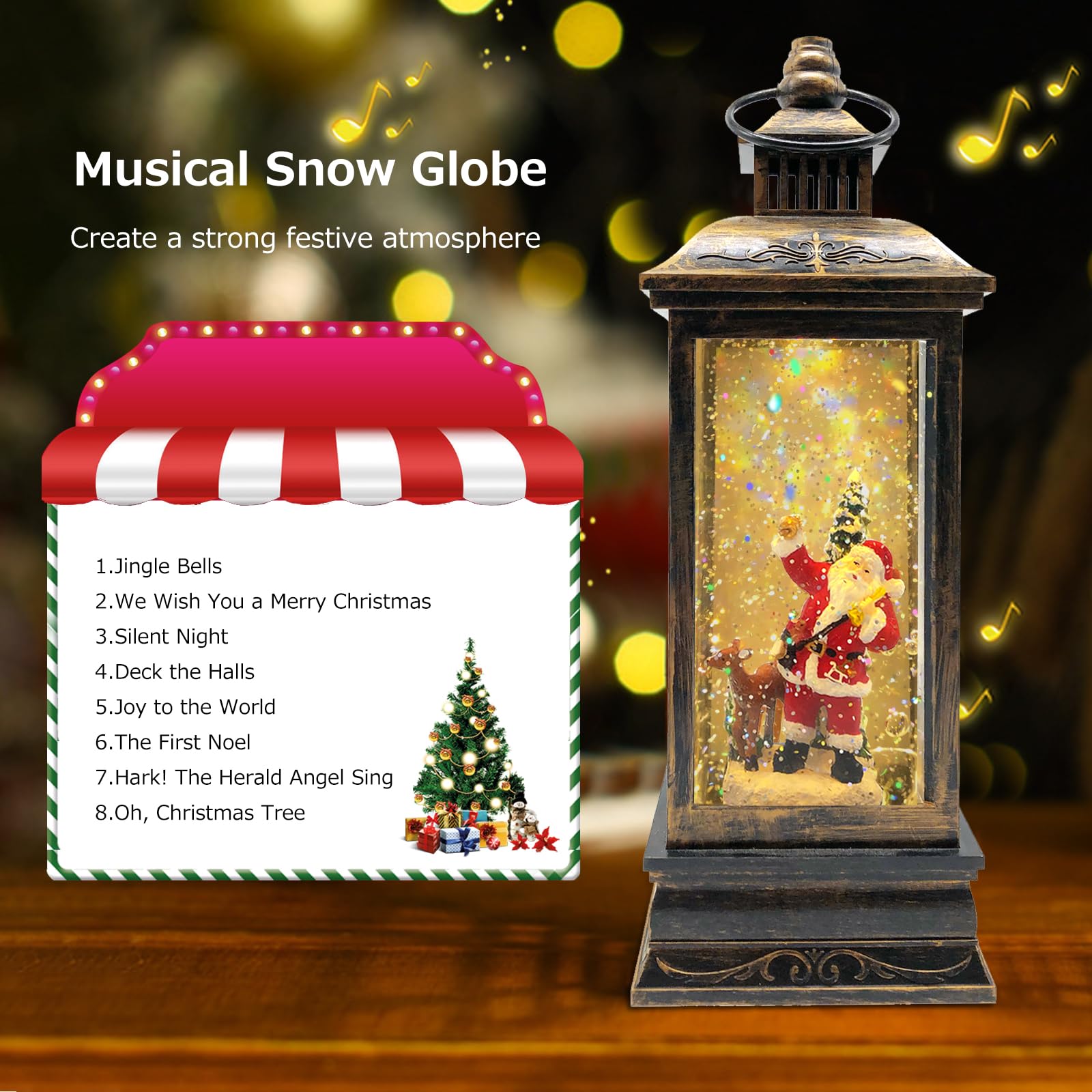 Marsyu Weihnachts Schneekugel Laterne, musikalisch beleuchtet mit Timer, rotierende Weihnachtsmann Wasserlaterne, glitzernde Weihnachtsdekoration, Geschenk