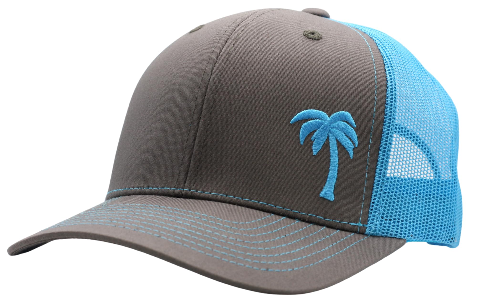 Trucker Hat [ Palm Tree Design ] for Men and Women: Mid Profile Cap with Breathable Mesh Back and Adjustable Snap
