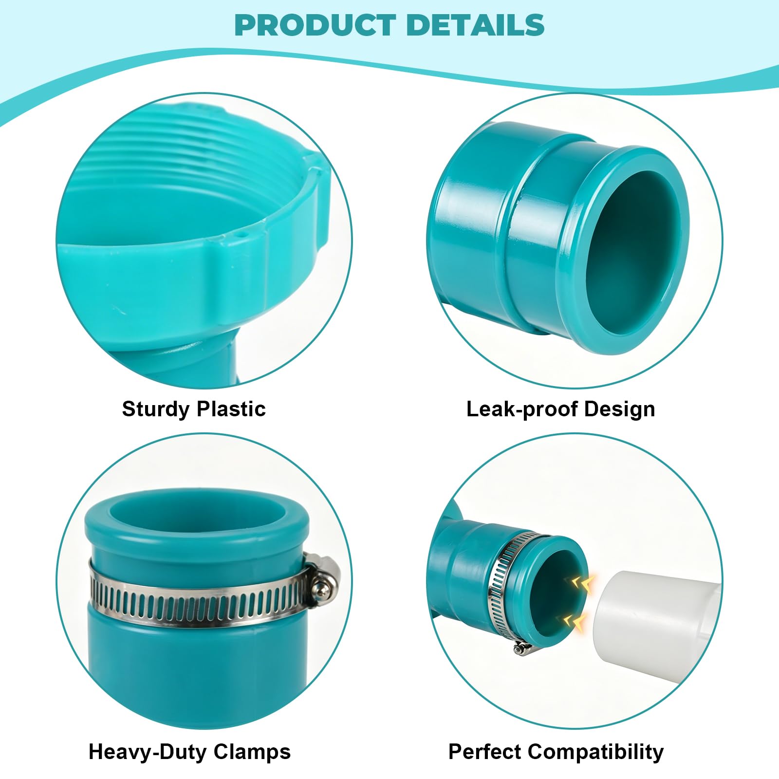 Juego de 2 adaptadores de manguera de vacío para piscina, adaptador de manguera de skimmer de piscina, conector B con puños y abrazaderas de manguera de piscina de 1-1/2 pulgadas, adaptador de