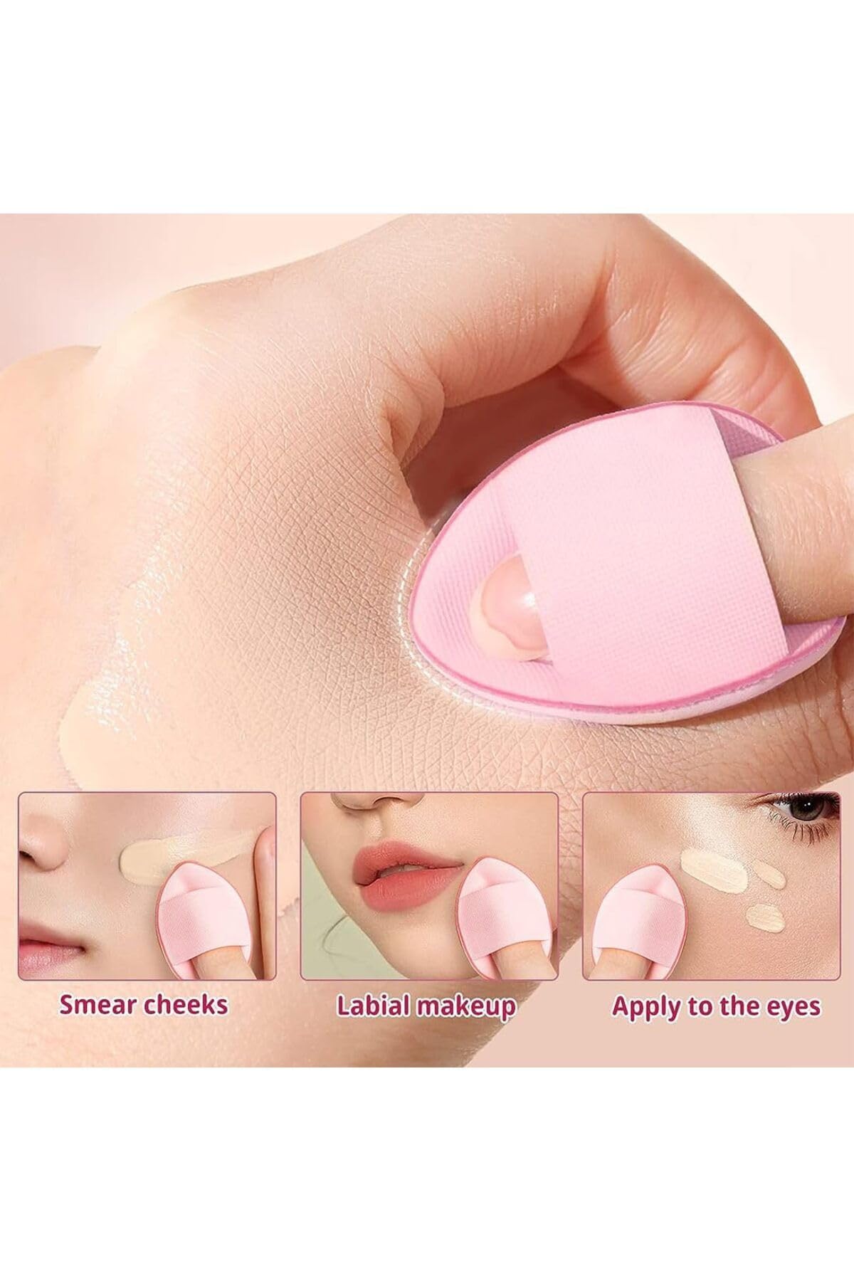 True Fresh Mini Kozmetik Puf Parmak Yüz Makyaj Sünger Kuru Islak Bez Süngeri Göz Altı Kapatıcı Concealer Pembe