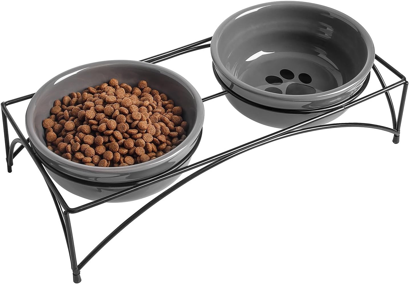 YHY Pet Feeder Double Ceramic Bowls Cat Bowl,Food or Water Bowl, Gift for Cat, Cat Dish, 9-Oz, Gray