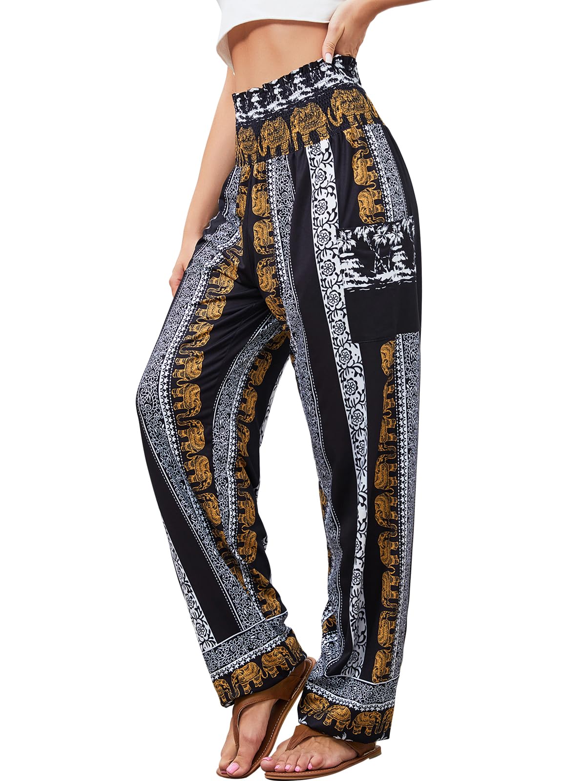 QIANXIZHAN Women's Harem Pants, High Waist Yoga Boho Trousers with Pockets