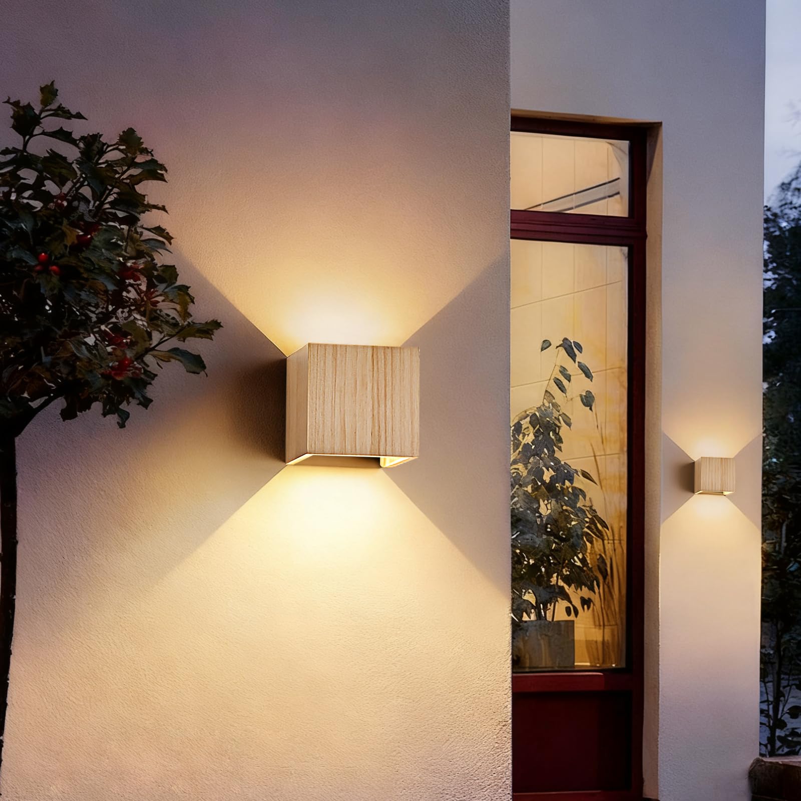 LED Wandleuchte Innen Holz Wandlampe, Dimmbar Wandleuchte Holz Vintage 6W LED Wand 3000K/4000K/6000K Weiß Up Down Flurlampe Einstellbar Abstrahlwinkel Holzlampe für Wohnzimmer Flur, 2PCS