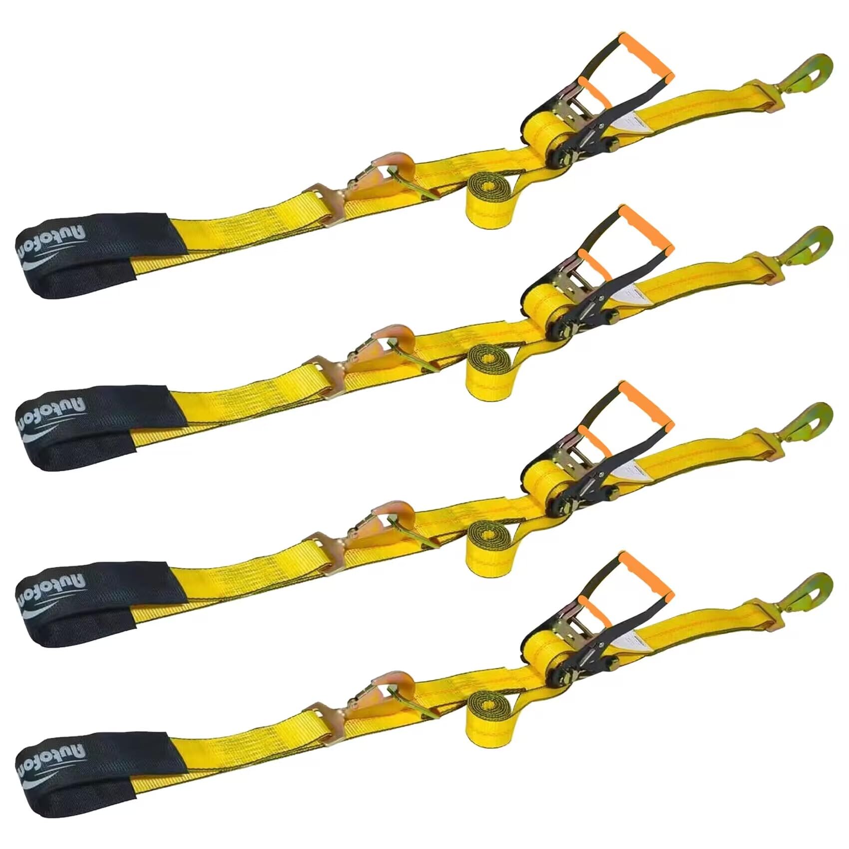 Autofonder Heavy Duty Adjustable Car Tie Down Kit with Snap Hooks -Break Strength 10,000 lbs-Working Load 3333 lbs-2 Inch x 114 Inch - 4 Pack Axle Tie Down Straps (Yellow)