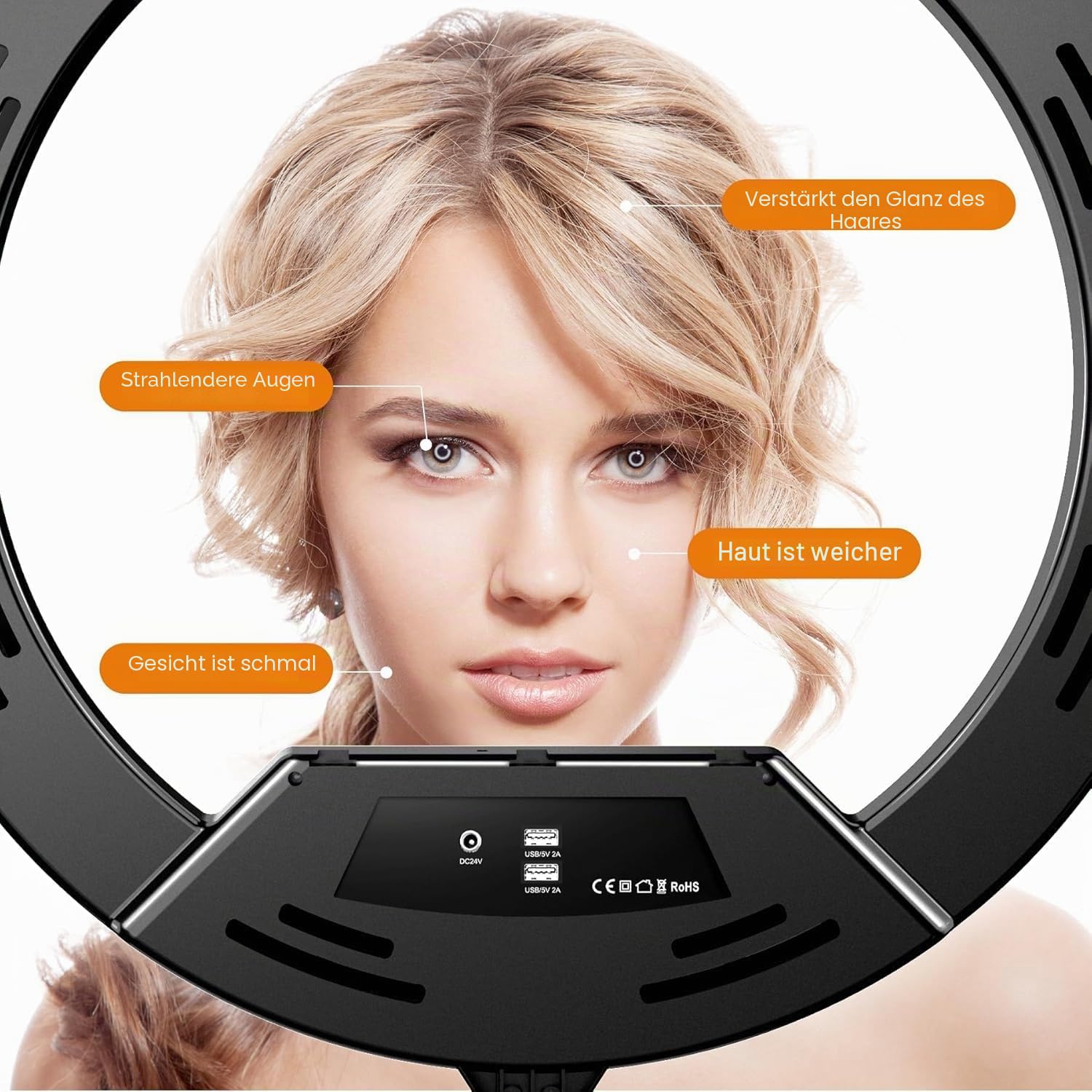 22-Zoll LED Ringlicht mit Stativ Dimmbar für iPhone/iPad mit Fernbedienung | 2600K-6500K Farbtemperatur, LCD-Display, Schwarz, Make-up, Selfie, Foto, YouTube, TikTok, Vlogging, Live-Stream, Tätowierer