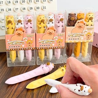 Cartoon Cat Capybara Hole Rubber Durable Eraser Student Sketch Clean and Traceless Eraser Set Stationery Supplies (6Pcs/2Set)
