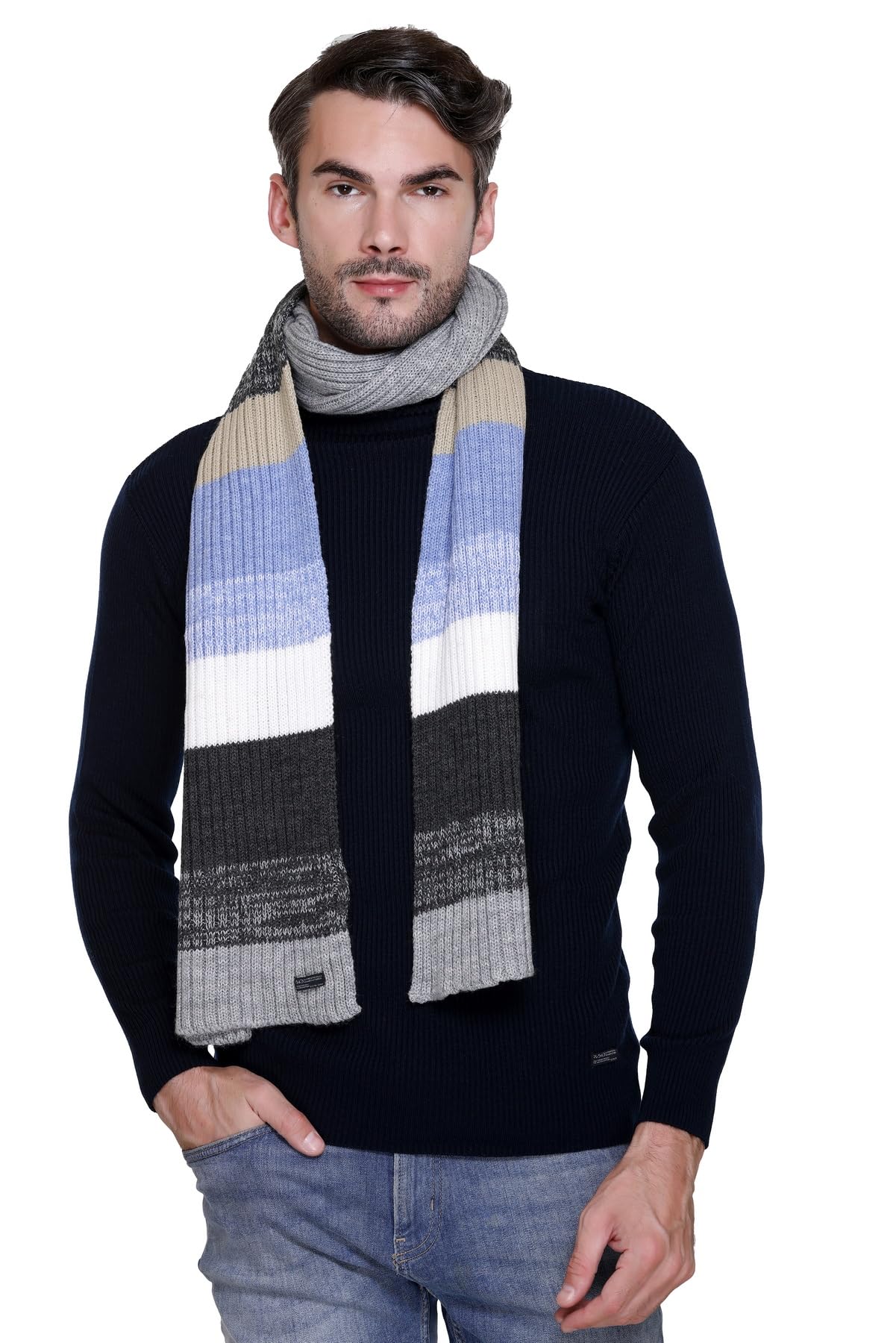 Mens Casual Premium Acrylic Woolen Striped Winter Muffler/Scarf/Stole-image-9