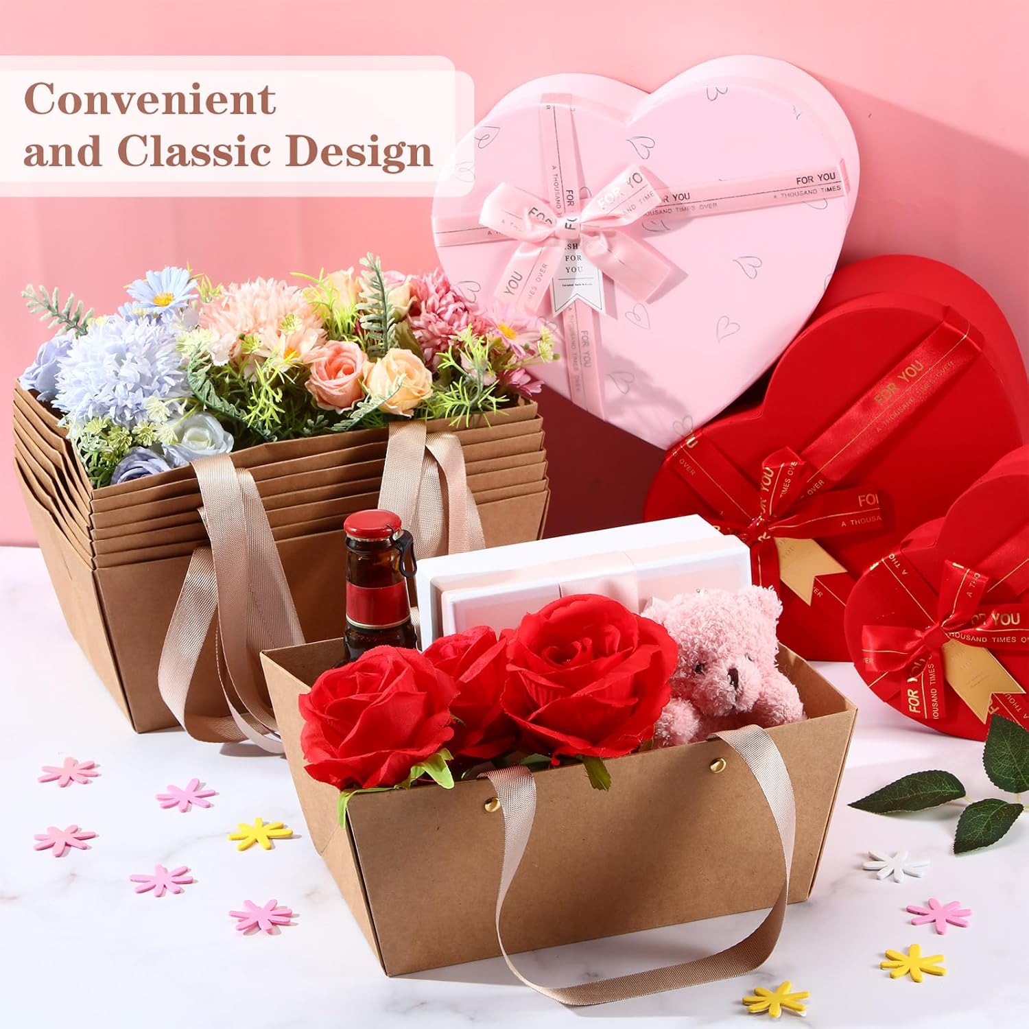 Glenmal 72 Pcs Baskets for Gifts Waterproof Empty Kraft Basket Bulk with Handles 9.8 x 6.5 x 4.3'' Gift Basket Empty to Fill for Wedding Party Christmas Valentines(Brown)