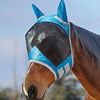 Vista 13 de Harrison Howard CareMaster Pro - Máscara luminosa para moscas de caballo, gran espacio de ojos estándar con orejas, protección UV para caballo rojo