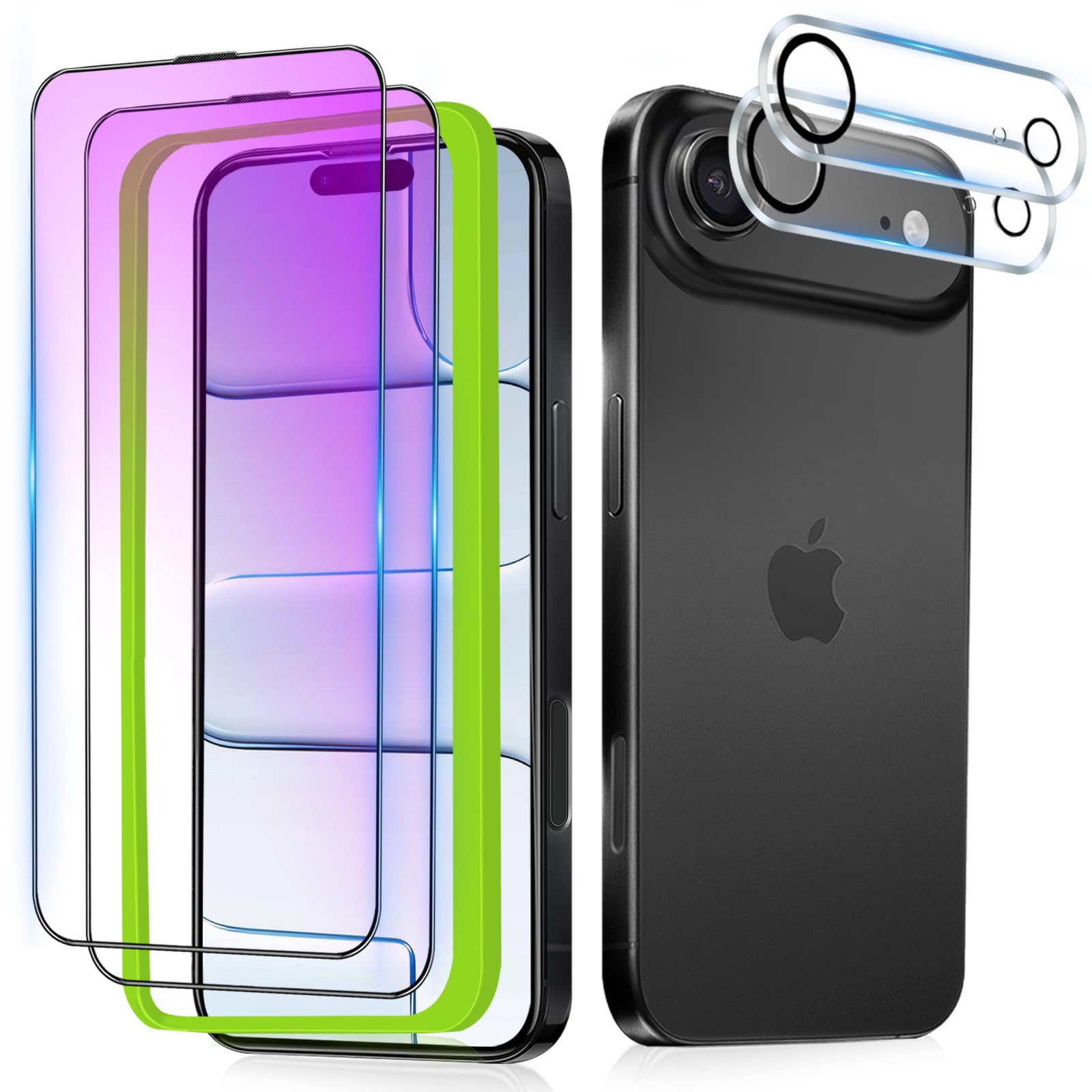 【ブルーライトカット 】 iPhone Air 用 ガラスフィルム 【2枚】 液晶保護 フィルム ブルーライト 強化ガラス 【硬度9H/指紋防止/気泡ゼロ/飛散防止/貼り付け簡単/ガイド枠付き】＋カメラフィルム【2枚】