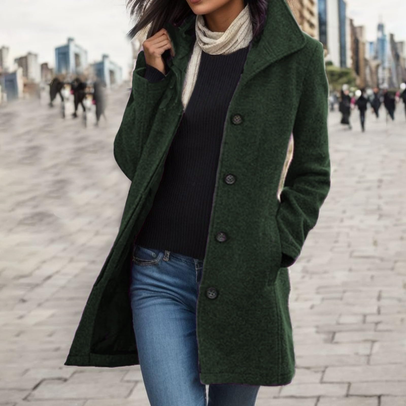 Generisch Tragejacke Dicker Wolle, mittellanger Qualitätsmantel für Winter Damen Pullover Perlen