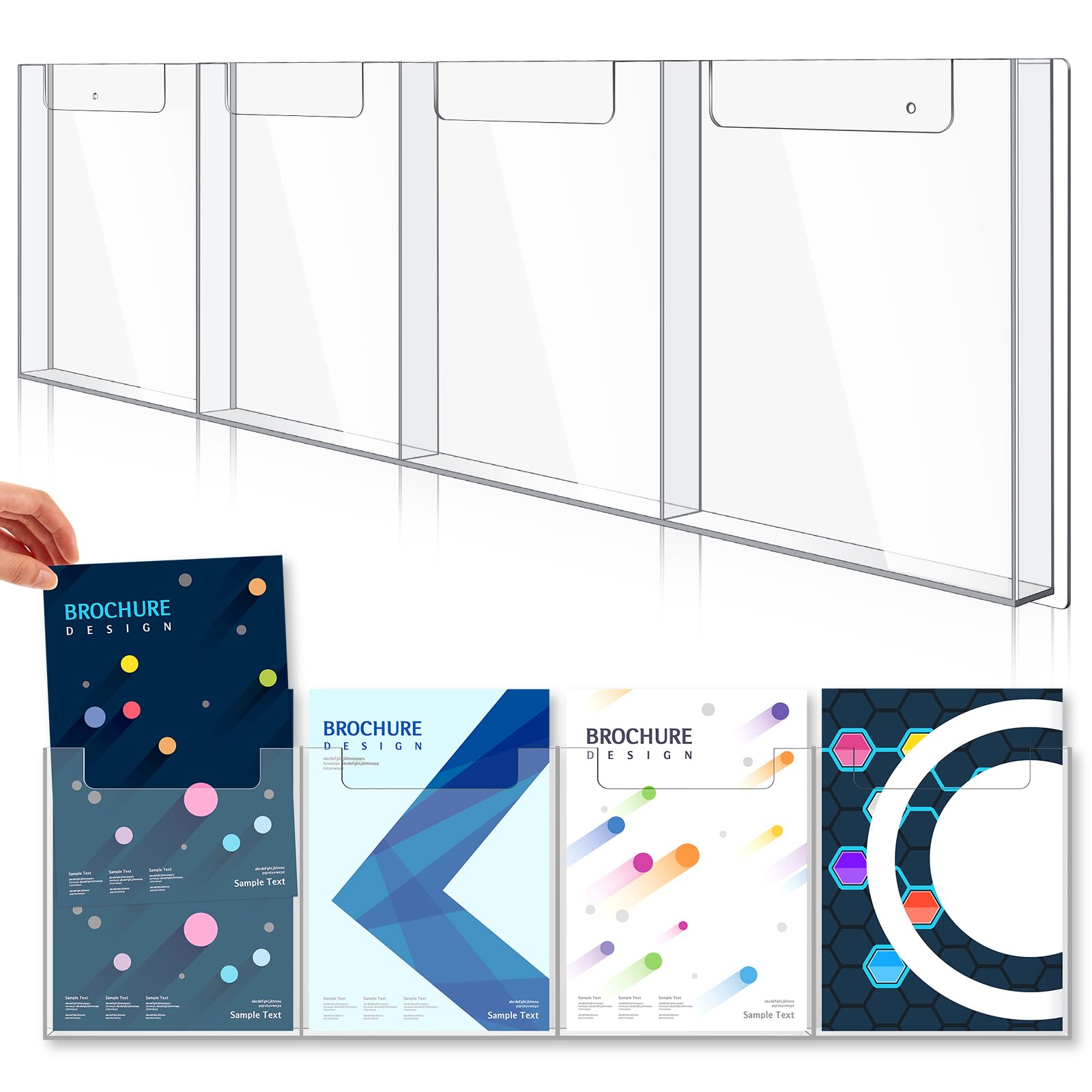 Sherr Transparenter Broschürenhalter zum Aufhängen, Wandhalterung, Flyer-Display, Acryl, Zeitschriftenständer, geeignet für 21,6 x 27,9 cm Literaturbroschüren (4 separate Fächer)
