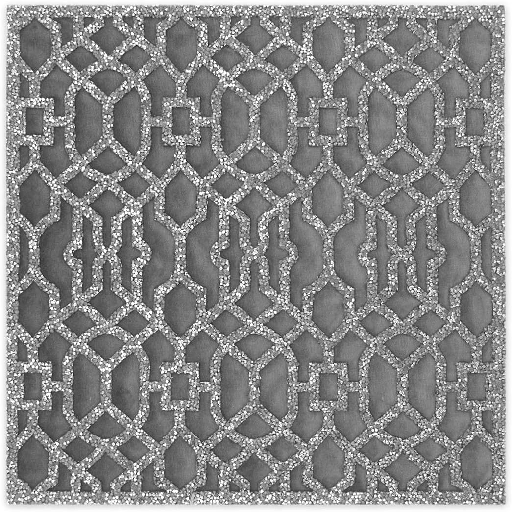 Lattice Placemat, Sparkling Rhinestones, Velvet, Intricate Raised Design, for Formal Dining Tables Setting, Events, Wedding, Silver, 14", Sold Individually