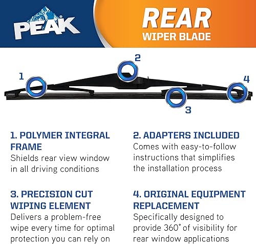 Miniatura 4 de PEAK Limpiaparabrisas trasero integral de 14 pulgadas, limpiaparabrisas trasero de repuesto para brazos de limpiaparabrisas integrales, paquete de 1