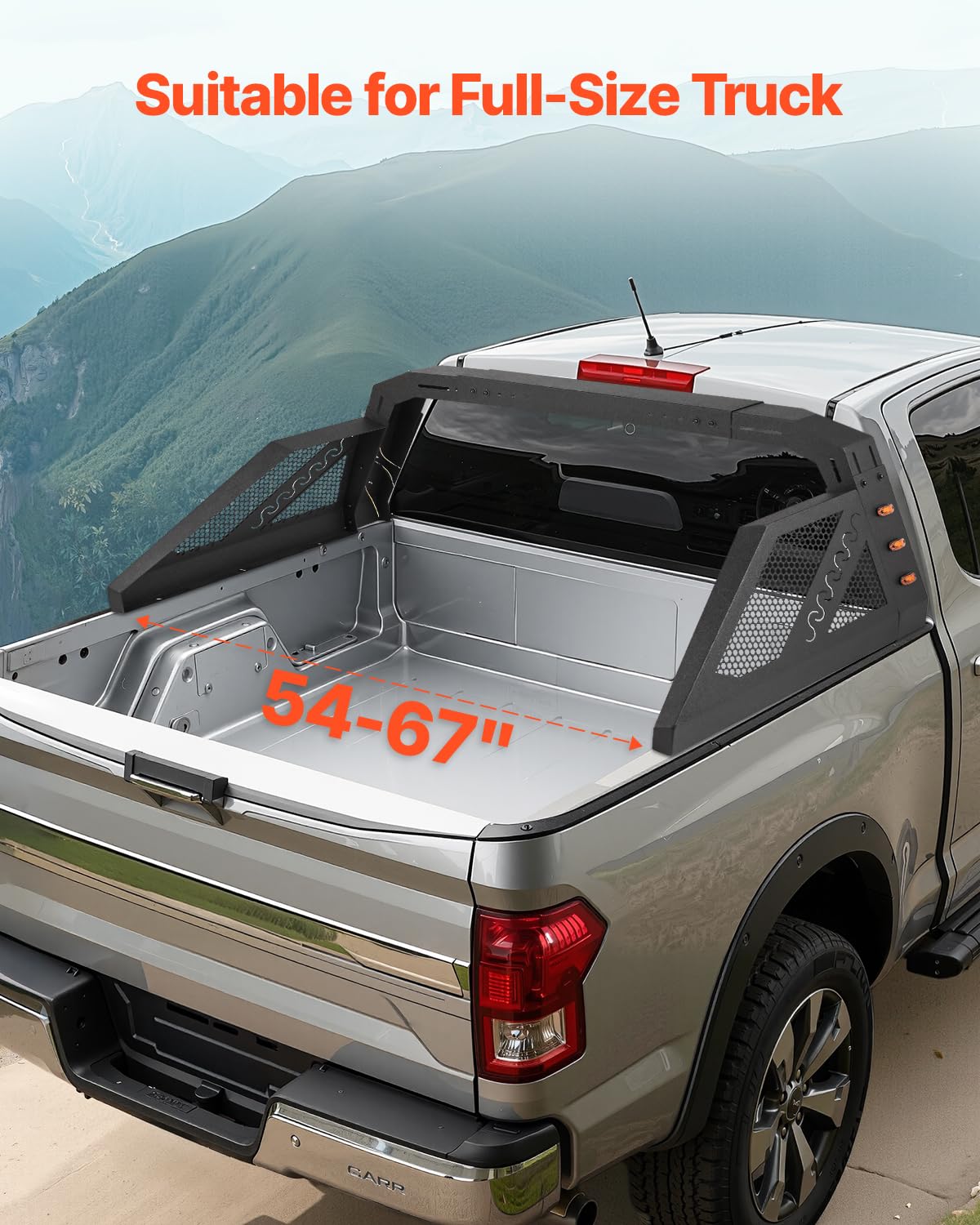 VEVOR Überrollbügel aus Karbonstahl Chase Rack für die Ladefläche, universeller Pickup Sport-Überrollbügel mit 6 bernsteinfarbenen Zusatzscheinwerfern für Pickups in Voller Größe (kein Träger)