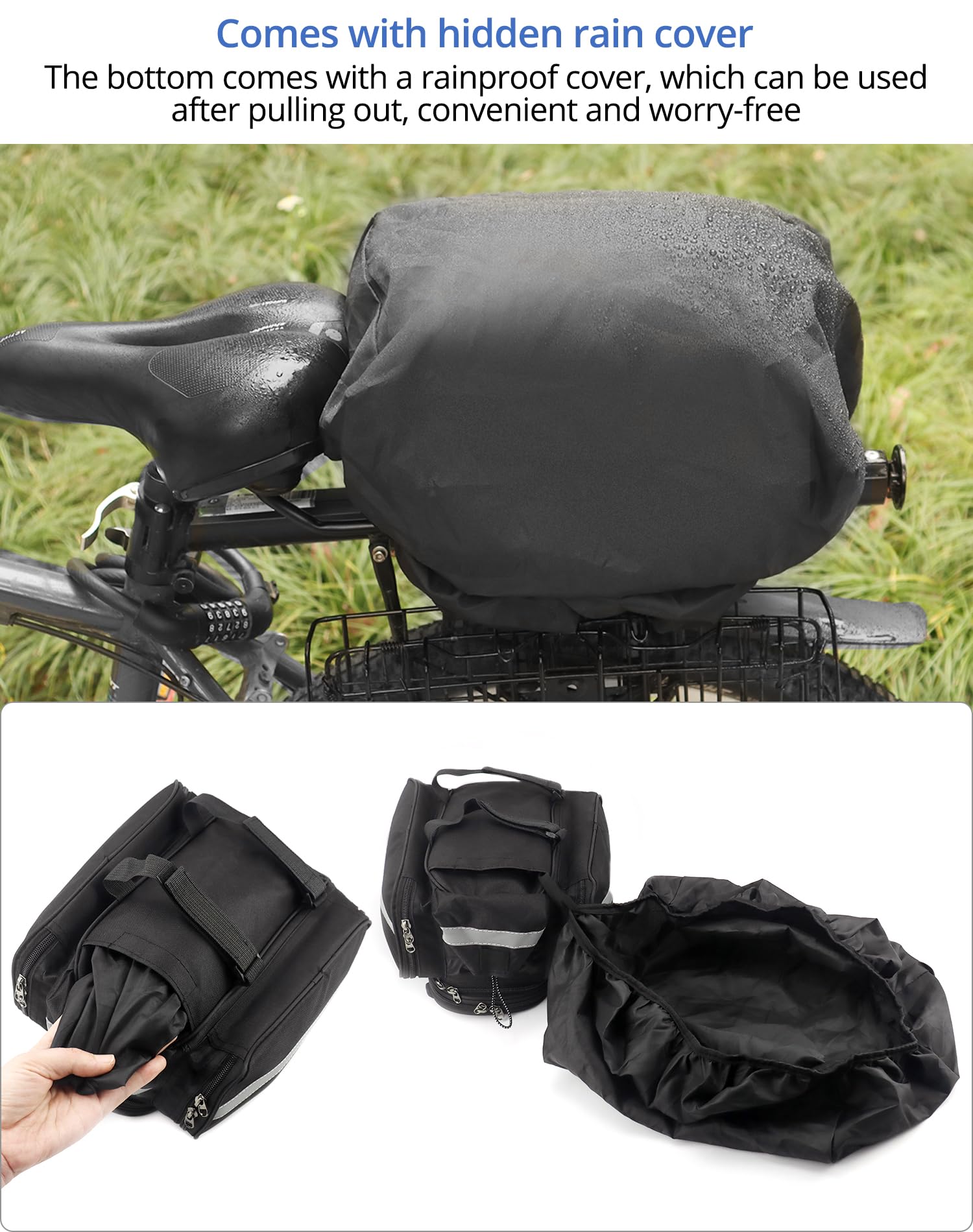 Sac Porte-bagages Vélo Sacoche Vélo Arrière QWORK 27L - Housse Pluie Incluse - Tissu Oxford 600D Imperméable - Bandes Réfléchissantes Sac Vélo Oxford 600D