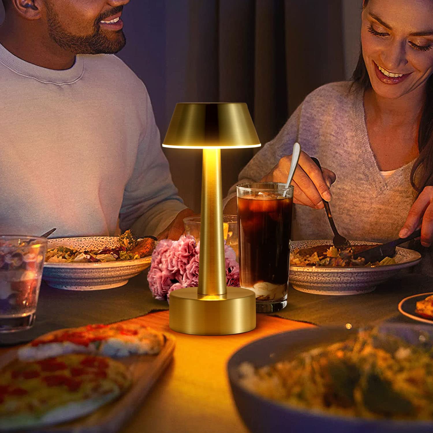 OCEST Pequeña lámpara de mesa inalámbrica, recargable por USB, 2 unidades, lámpara de mesa con batería, lámparas de jardín al aire libre, 3 colores táctiles regulables, lámpara de mesita de noche,