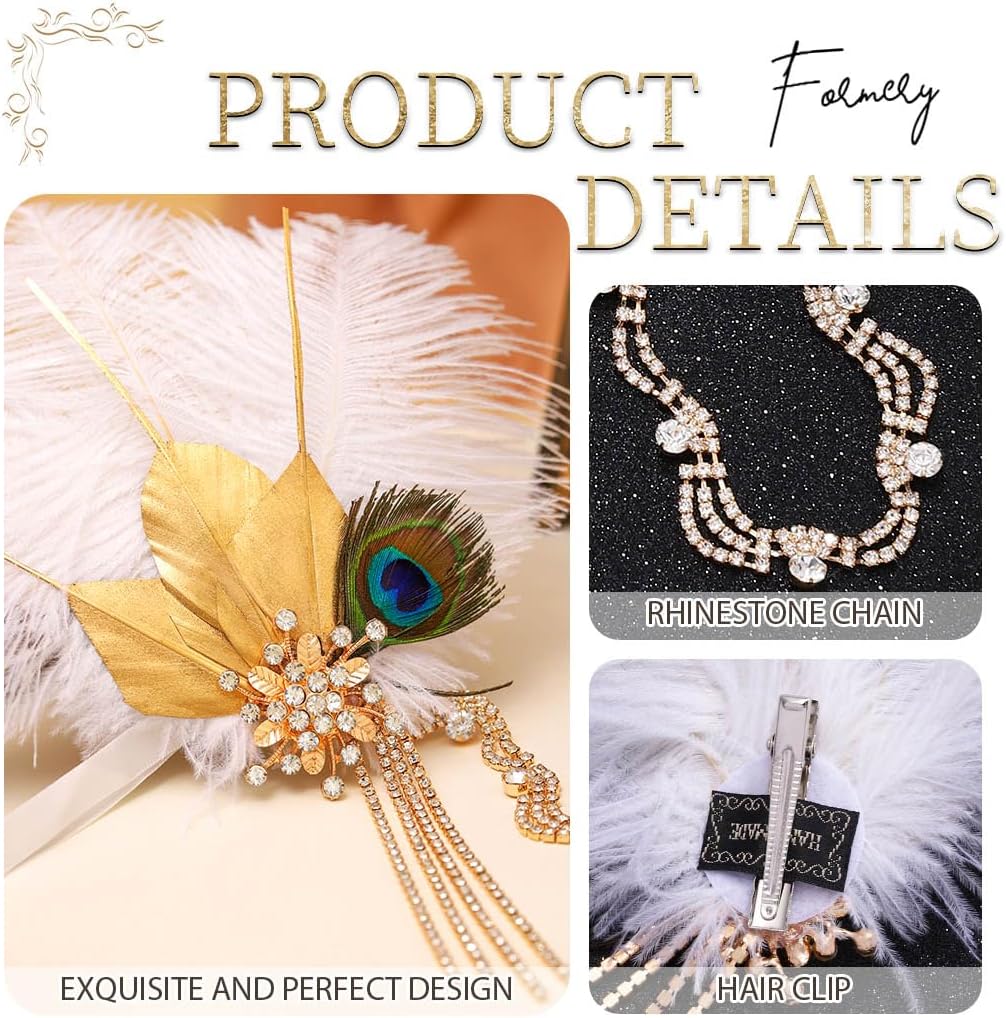 Formery 1920s Headband White Feather Flapper Headpiece Rhinestone Tassel Gatsby Accessories for Women - Image 4