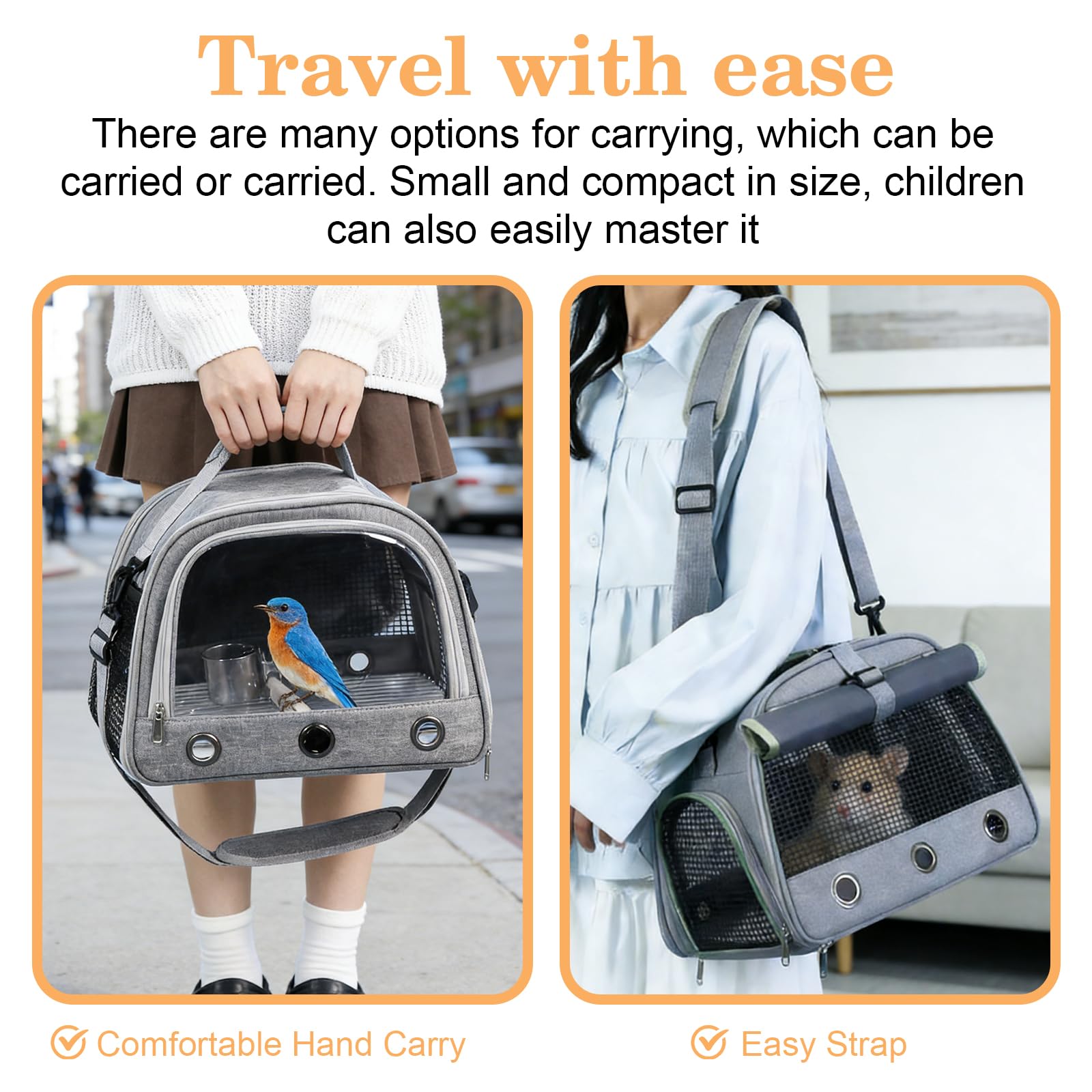 Sac de Transport pour Petits Animaux 35×23×25 cm Souple et Pliable avec Ouverture Latérale pour Chaton Chiot Hamster Cochon d’Inde Lapin Oiseau Hérisson, Gris