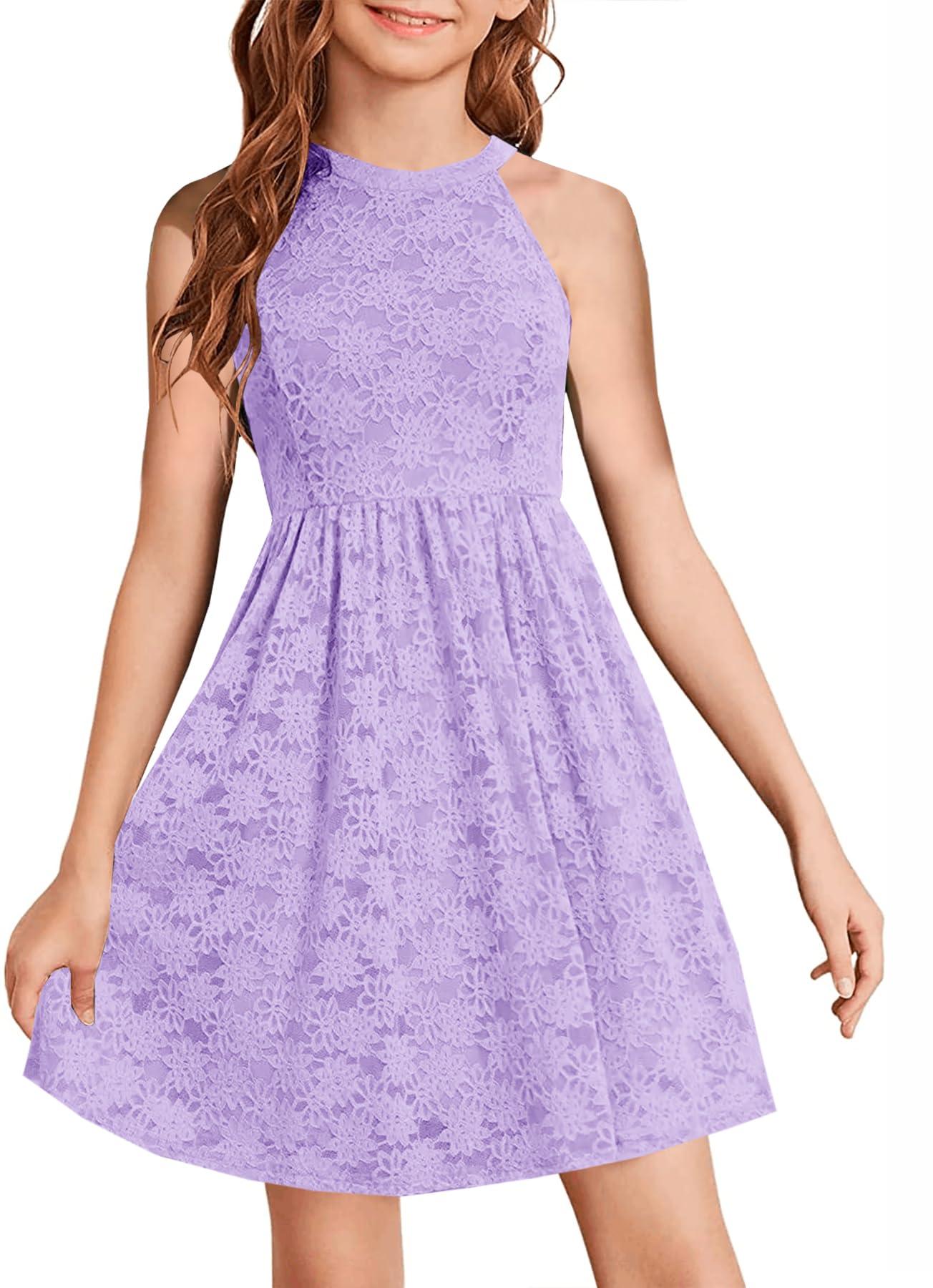 HOSIKA Flower Girl Dress Halter Neck Elegant Floral Lace A-line Party Dress