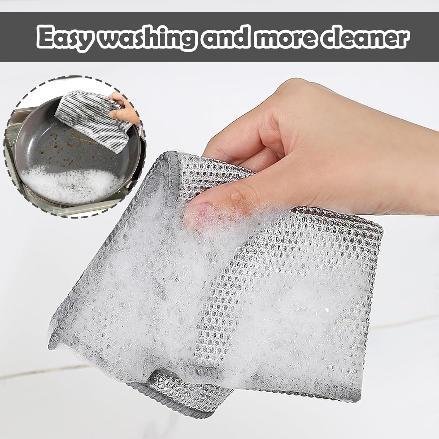 Kyrotech 5 Adet Tel Temizlik Bezi – 20x20 cm Paslanmaz Metal Tel Temizlik Süngeri – Islak ve Kuru Kullanıma Uygun, Çizmeden Temizleyen Çok Amaçlı Tel Bez – Tencere, Tepsi, Fırın, Lavabo Temizliği için