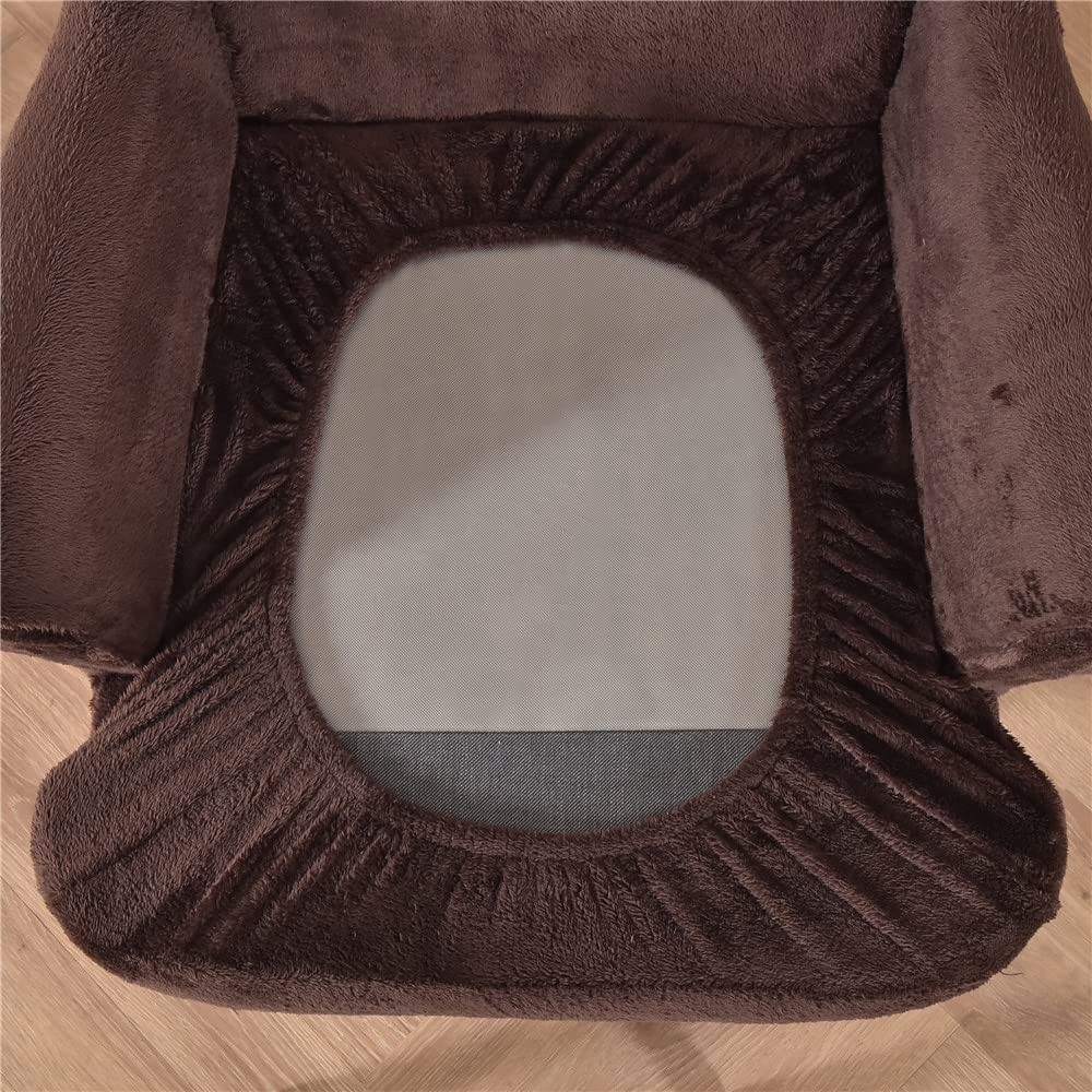 Highdi 2 Pezzi Copripoltrona con Orecchie Elasticizzato, Copridivano da 1 Posto con Fodera per Cuscino, Lavabile Rimovibile per Bar Soggiorno Camera da Letto (Finta Pelliccia di Coniglio Marrone