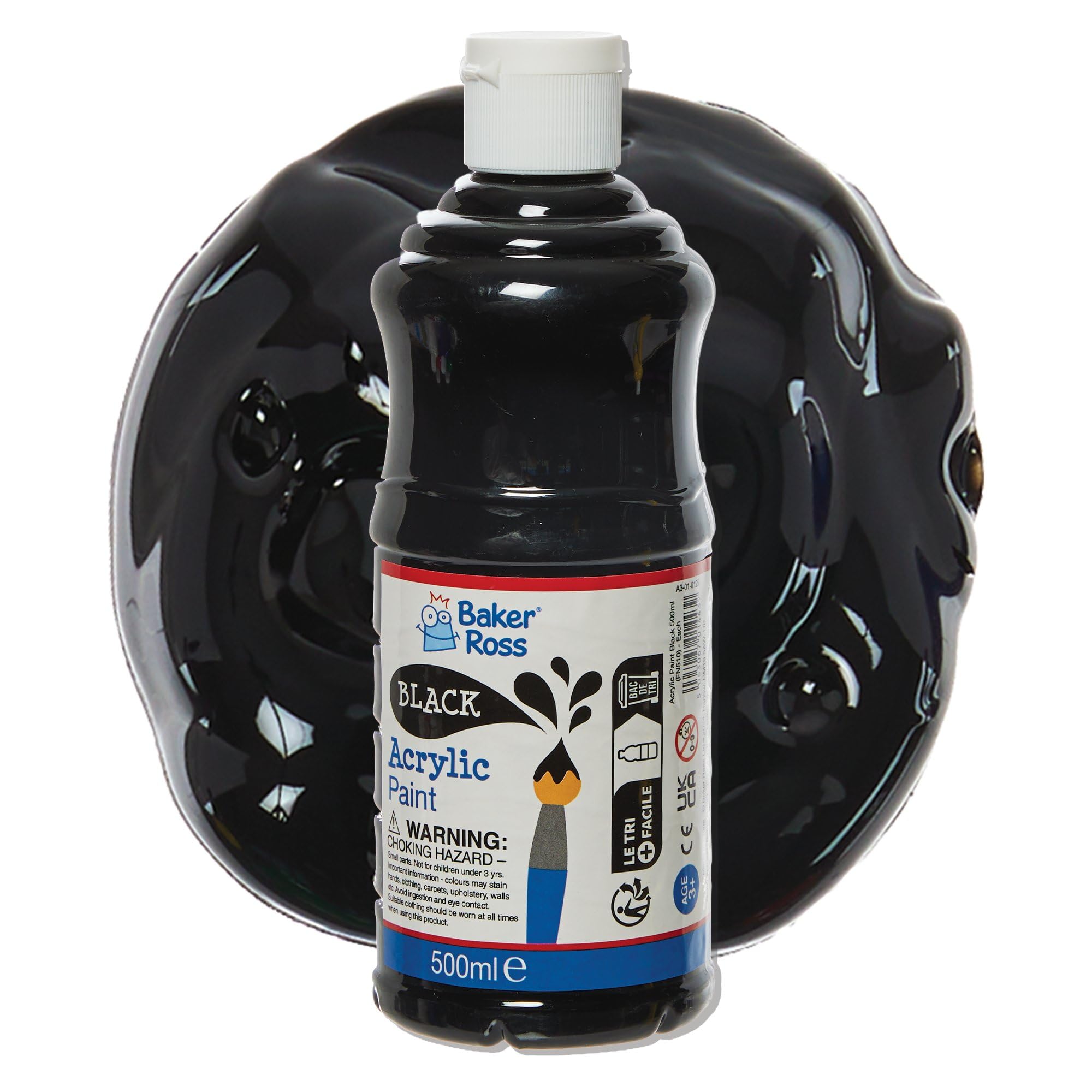 Baker Ross FN510 Black Acrylic Paint 500ml - Pack of 1, Paint for Arts and Crafts Projects