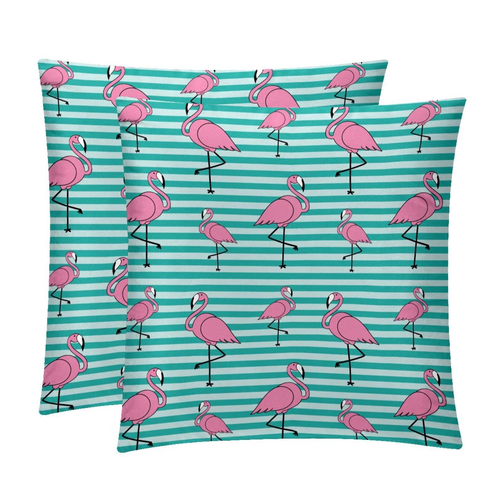 TDGKPZ Pink Flamingo Throw Pillow Cases 2 Pack Pillowcases Zipper Cushion Covers For Bedroom Living Room 50x50cm