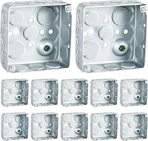 Copkim 12 Pack Galvanized Steel Electrical Junction Boxes - 4x2 Inch, 1/2" & 3/4" Knockouts, Silver