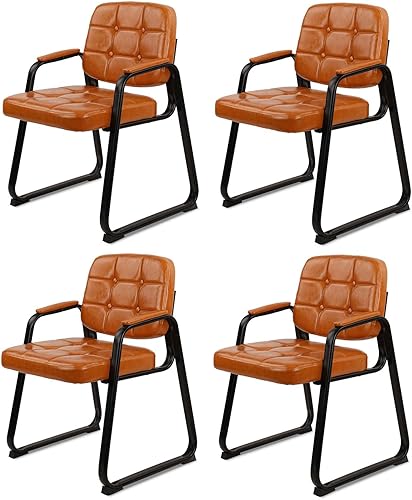 Miniatura 27 de CLATINA Juego de 4 sillas de recepción, sillas de cuero para sala de conferencias con brazos acolchados, cómodas sillas de sala de espera sin Negro