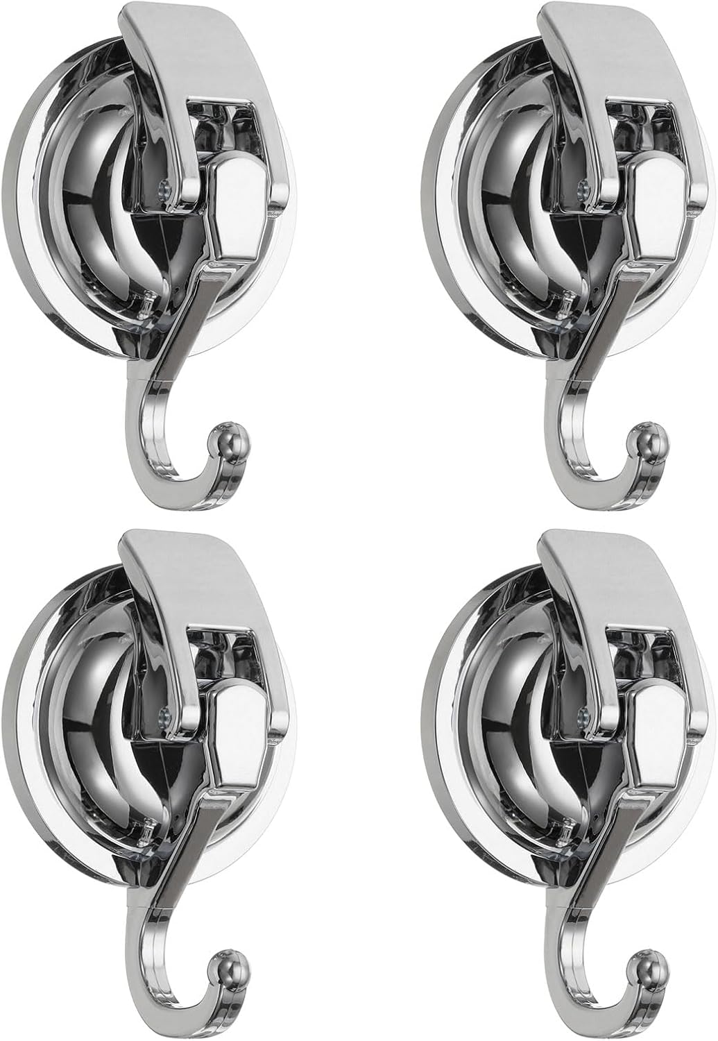 HARFINGTON 4pcs Suction Cups Hooks Powerful Vacuum Multi-Purpose Suction Shower Hooks Removable Reusable Waterproof Wreath Cup Hook for Bathroom Kitchen Restroom, Silver Tone