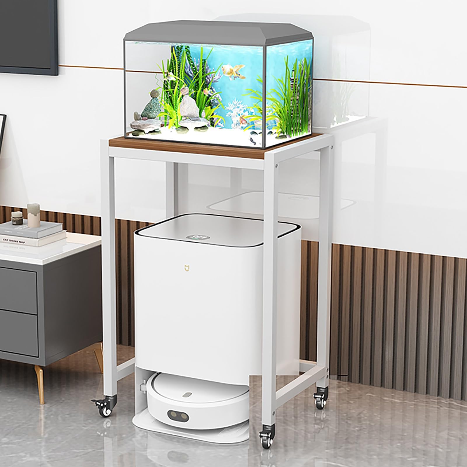 Fish Tank Aquarium Stands Cabinet Mobile White Aquarium Table Stand 5 10 20 Gallon, Reptile Vivarium Terrarium Turtle Breeder Tank Bottom Shelf on Wheels for Farmhouse/ Living Room/ Hallway - Pet Tank