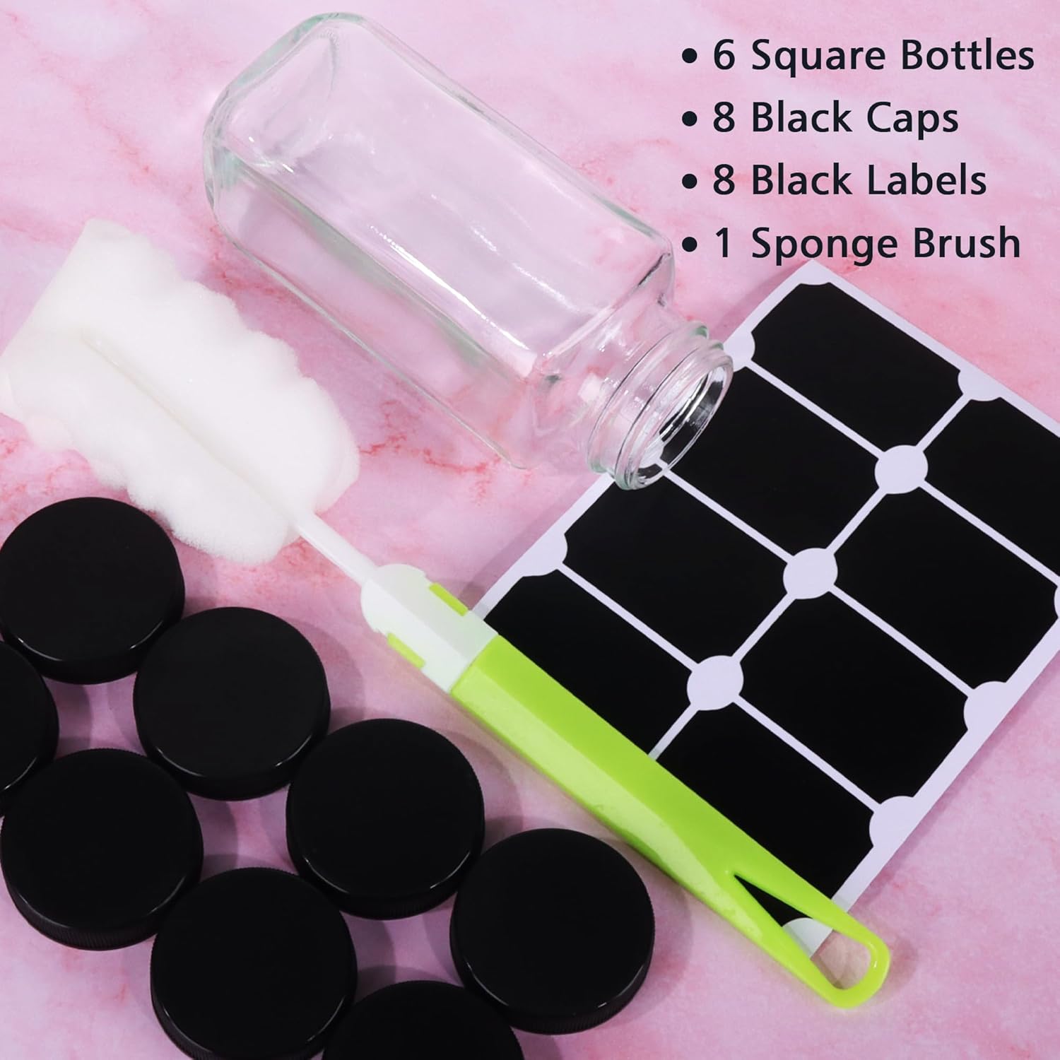 6 Pack 8 oz Glass Juice Bottles, 250 ml Glass Square Water Bottles with Lids, Reusable Empty Drinking Jars with Labels and Brush for Juice, Smoothies, Kombucha - Image 7