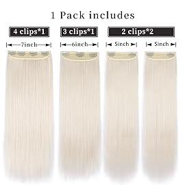 Synthetic Hair Extensions Platinum Blonde 20 Inch Full Head Ice Blonde Hair 60 Clip in Extensions 4 Pcs