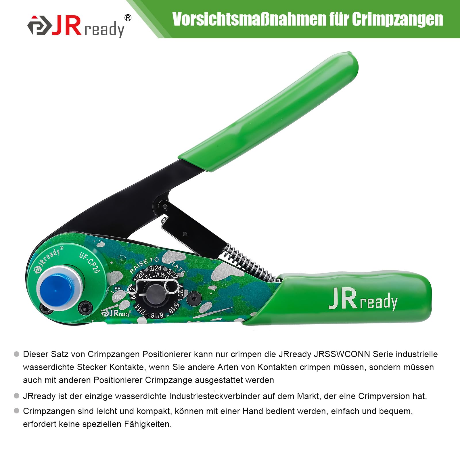 JRready ST2191 NEW-AS1G Pince à sertir avec positionneur UF-CP20, spécialement conçue pour le sertissage des connecteurs des connecteurs étanches industriels JRSSWCONN