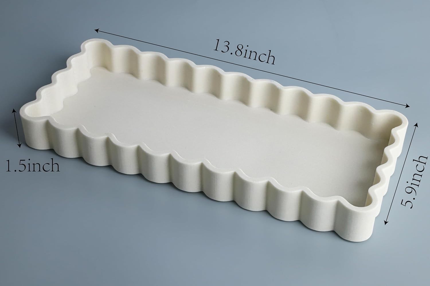 Vixdonos Wavy Edge Decorative Tray,Rectangular Concrete Tray for Coffee Table Decor,13.8X5.9X1.5 Inches(Beige) - Image 2