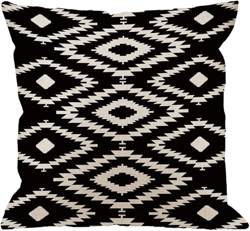 HGOD DESIGNS Funda de almohada cuadrada de lino y algodón blanco y negro, funda de cojín estándar para hombres y mujeres, decoración del hogar,
