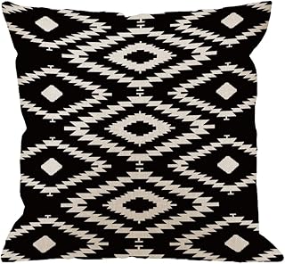 HGOD DESIGNS Throw Pillow Case Black and White Cotton Linen Square Cushi...
