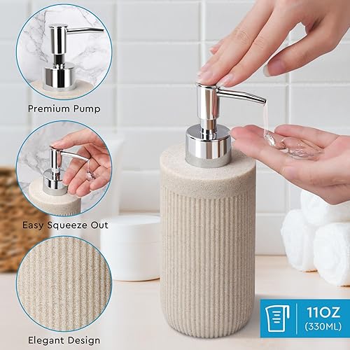 Miniatura 8 de Juego de accesorios de baño, 5 unidades, dispensador de jabón de loción, soporte para cepillos de dientes, dispensador de soporte Qtip, bandeja de